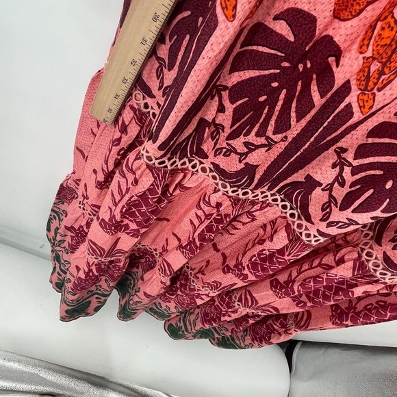 Farm Rio Womens Dress XL Ainika Print Macaws Maxi Dress Puff Sleeve Tassel Tie - Picture 5 of 16